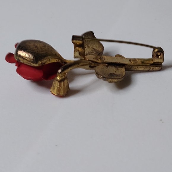 Vintage Little Metal Red Rose Brooch - Picture 9 of 14